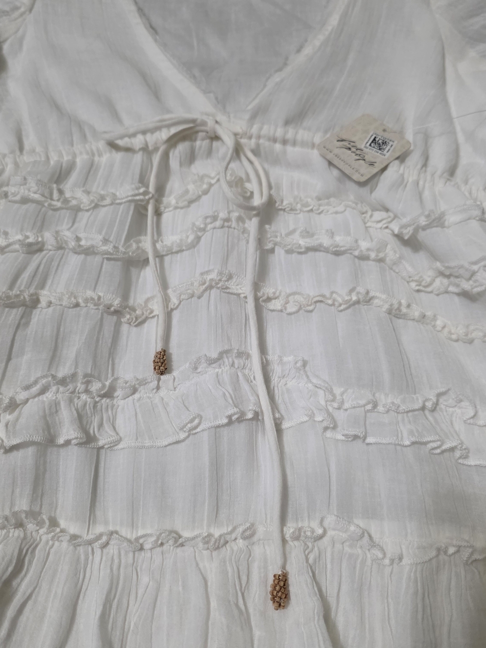 Free People Darcy White Ruffled Mini Dress with Tie Waist - Picture 10 of 15